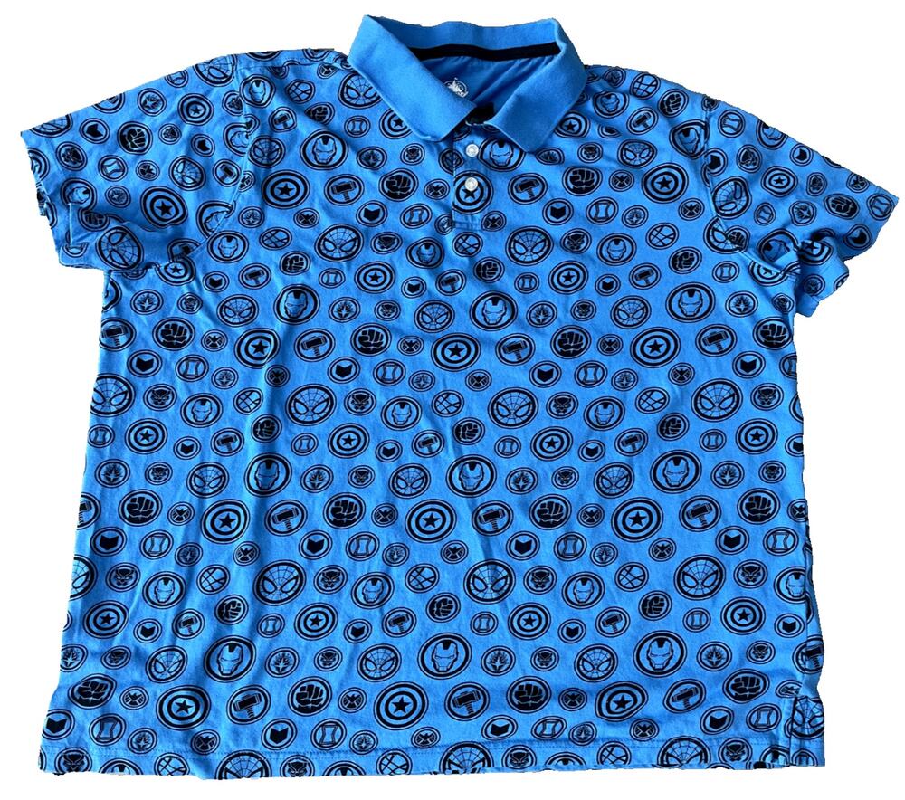 Disney Parks California Adventure Marvel Blue Polo Shirt Men's Size XL